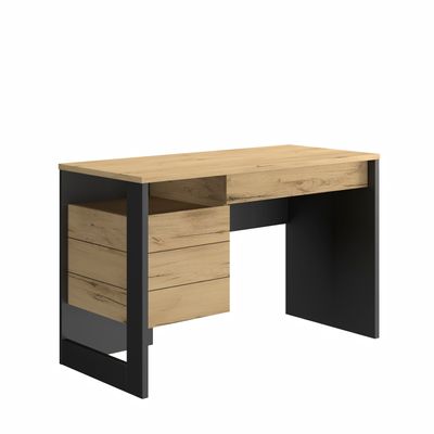 Bureau droit RUSSEL - 119 cm - 1 porte - Chêne helvezia et uni noir