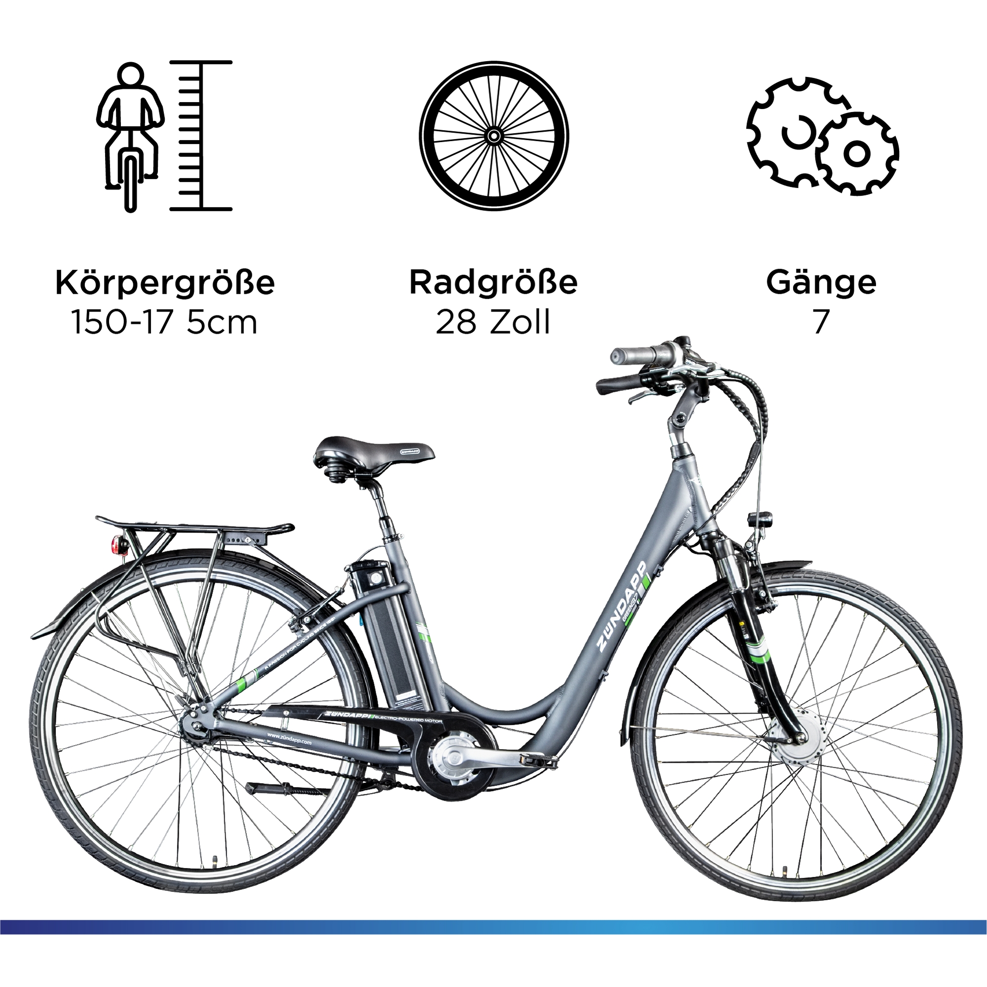 Zündapp Green 3.7 E Bike Damenfahrrad 28 Zoll mit Nabenschaltung 7 Gang anthrazit