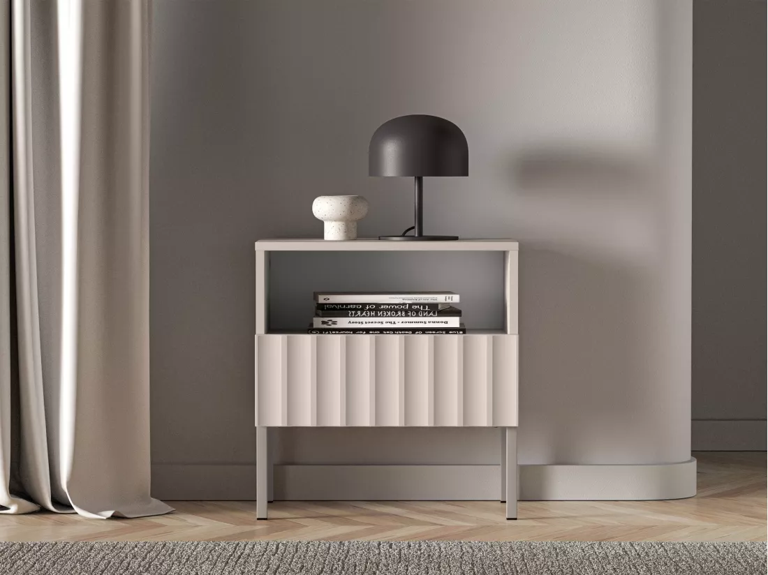 Table de chevet avec façades cannelées - 50 cm beige clair - DERRIVA