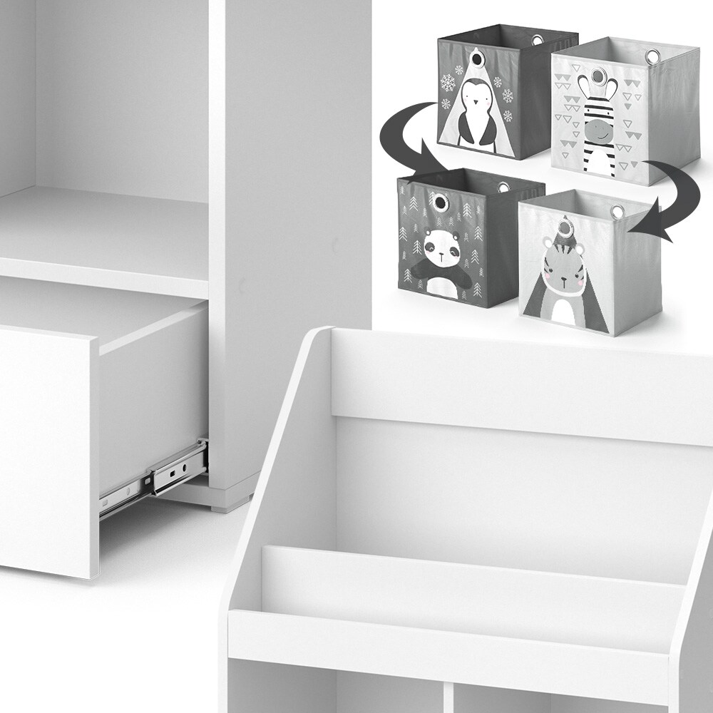 Vicco Kinderregal Bücherregal Wandregal Luigi Weiß 72x96 cm modern Kinderzimmer Regal Spielzeugregal Dekoregal Standregal Aufbewahrungsregal Würfelregal Schublade Ablage Fach freistehend Faltbox