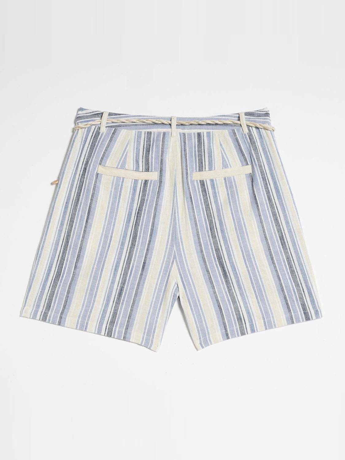 Short Femme Rayures Verticales Coton Bleu