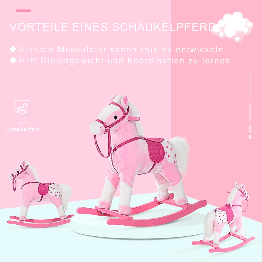 HOMCOM Wieherndes Schaukelpferd rosa