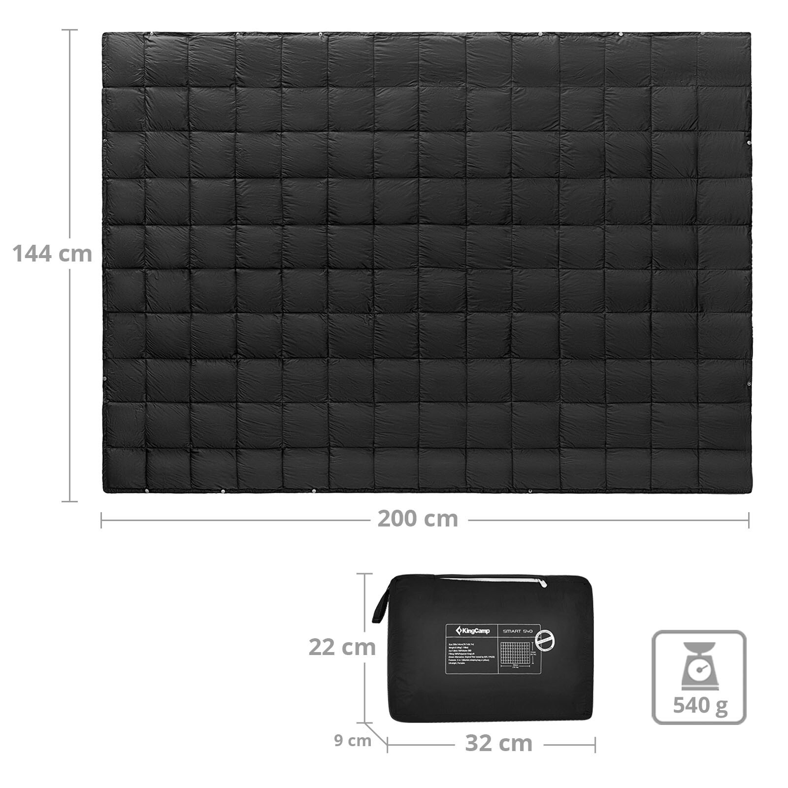KINGCAMP Camping Decke Smart 540 Picknick Strand Matte Park Decke Leicht 540 g Farbe: black