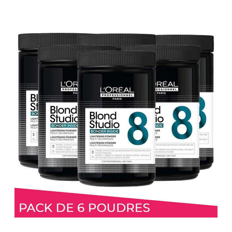 Pack de 6 poudres décolorantes 8 tons Bonder intégré Blond Studio L'Oréal Professionnel 500g