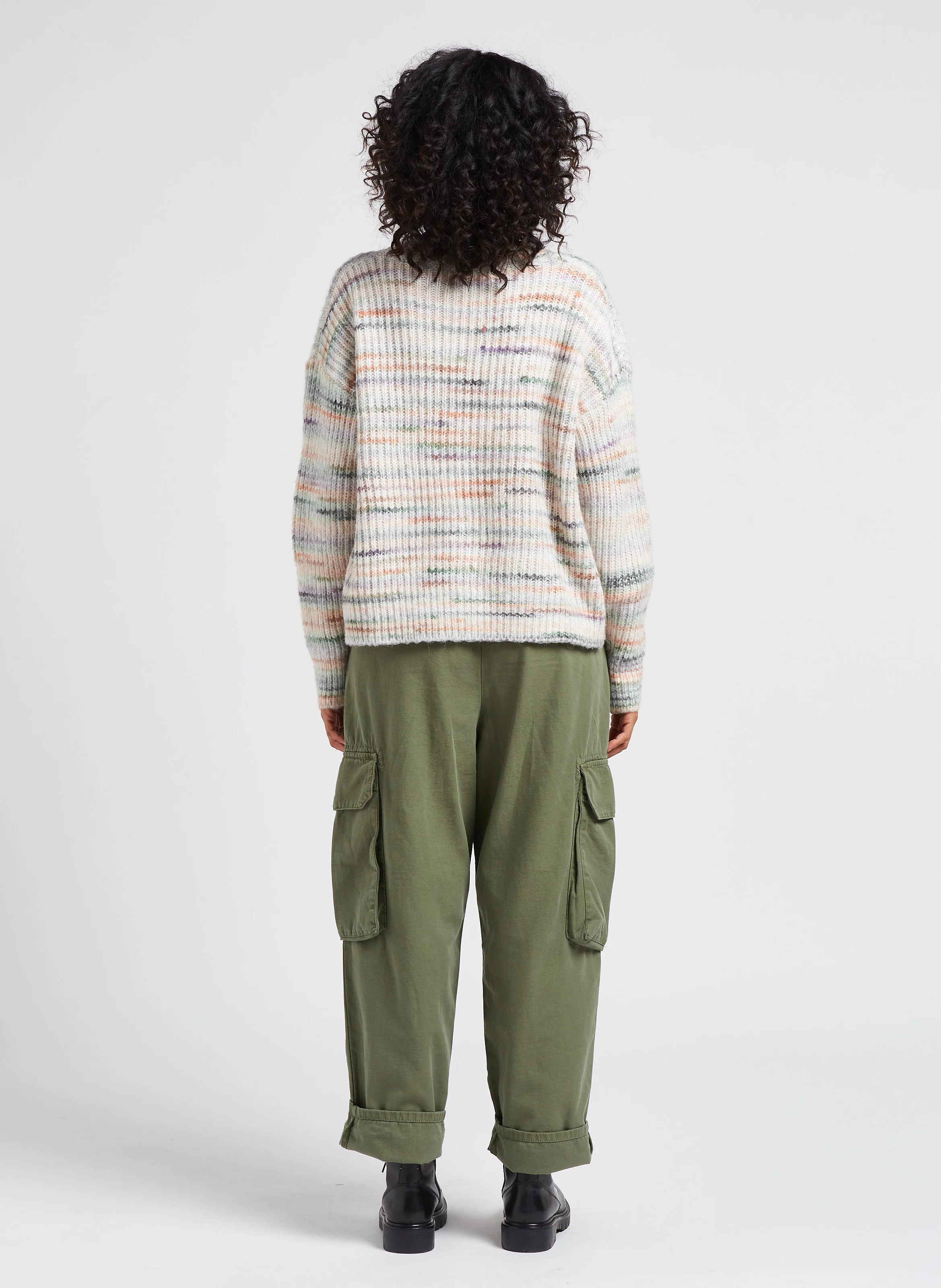 AMBROISE - Pantalon treillis taille haute en coton | Vert