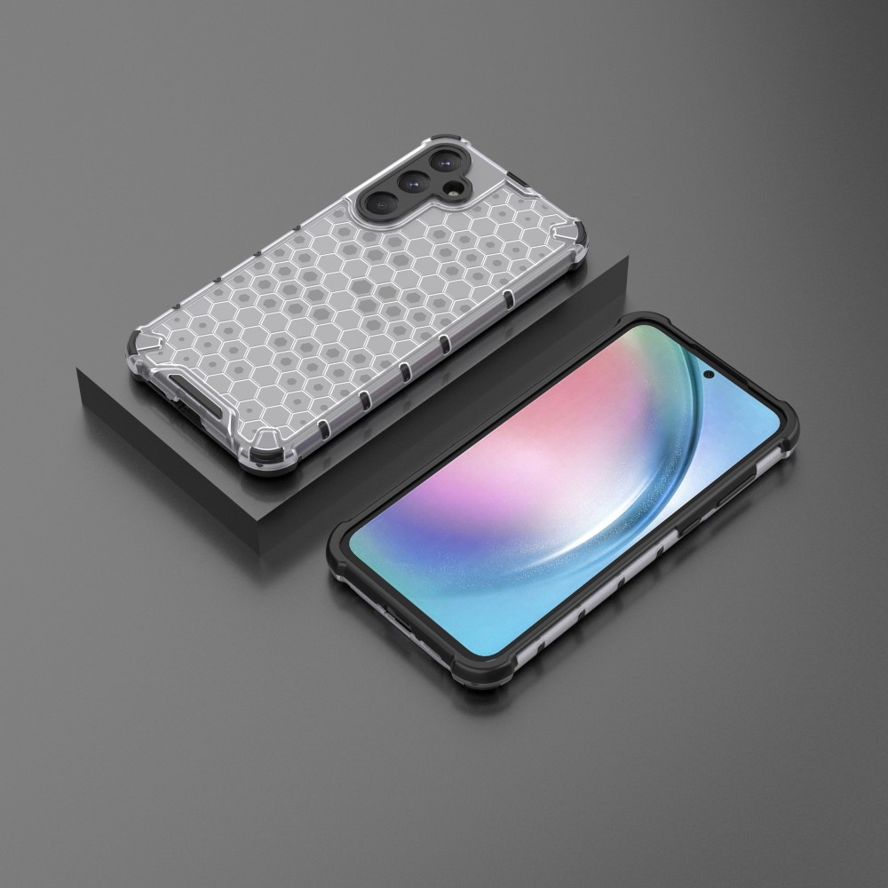 Samsung Galaxy A55 Hybrid Hülle Air Cushion Fallschutz   Bumper im Waben Design - Grau (Transparent)
