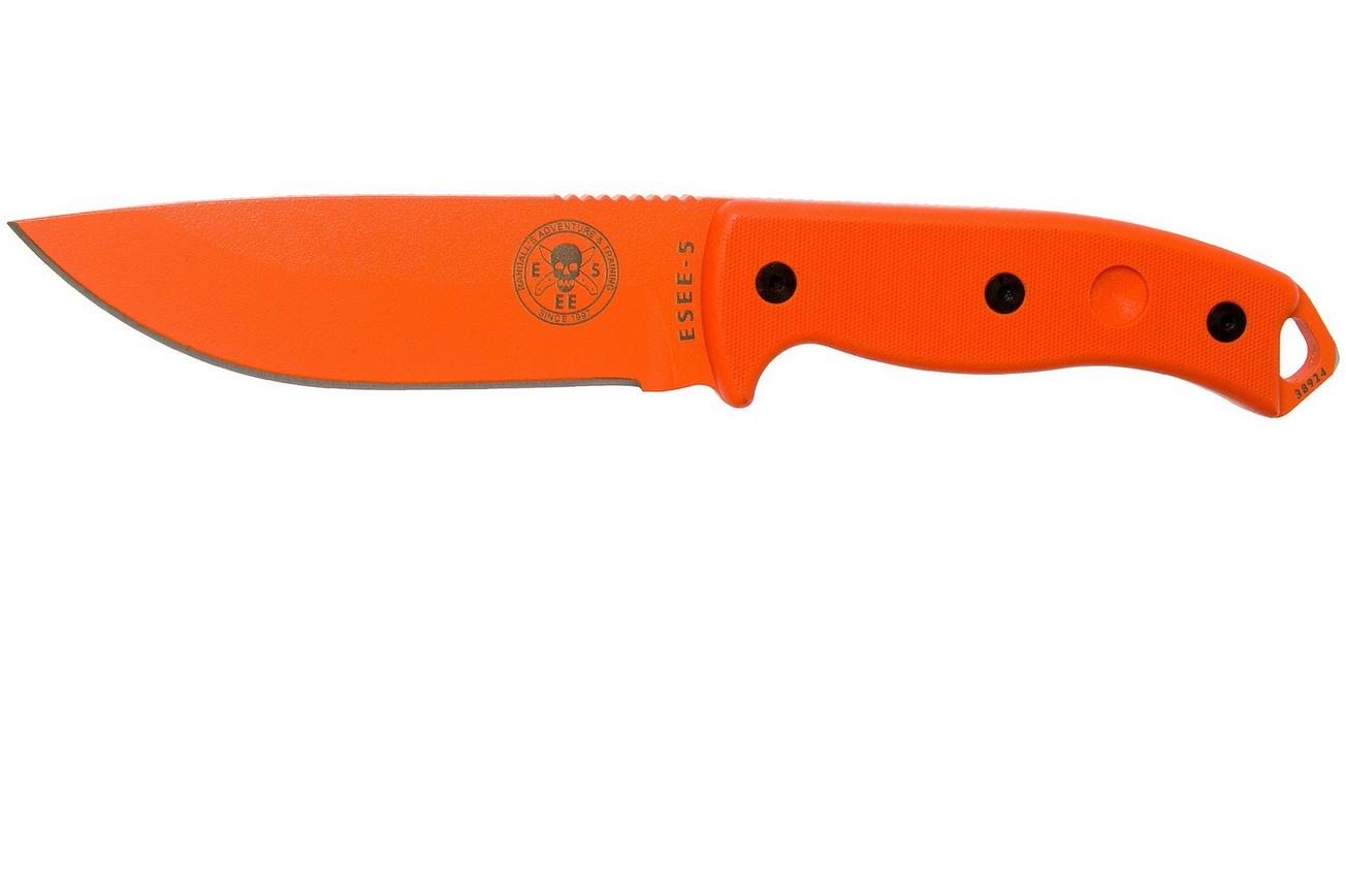 ESEE Model 5 Orange 5POROR G10 survivalmes met kydex schede   riemclip