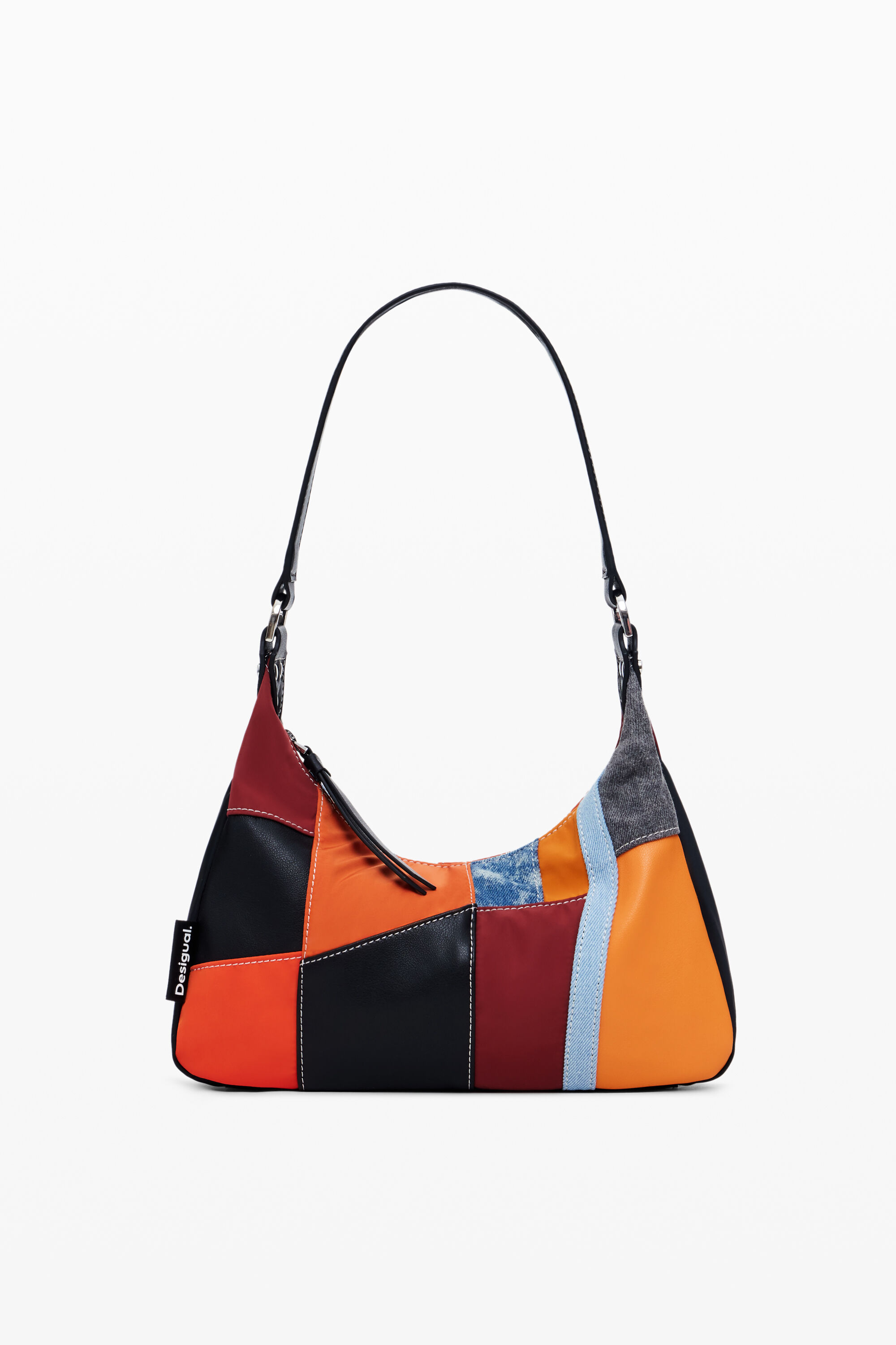 Bolsa de ombro com patchwork texturizado