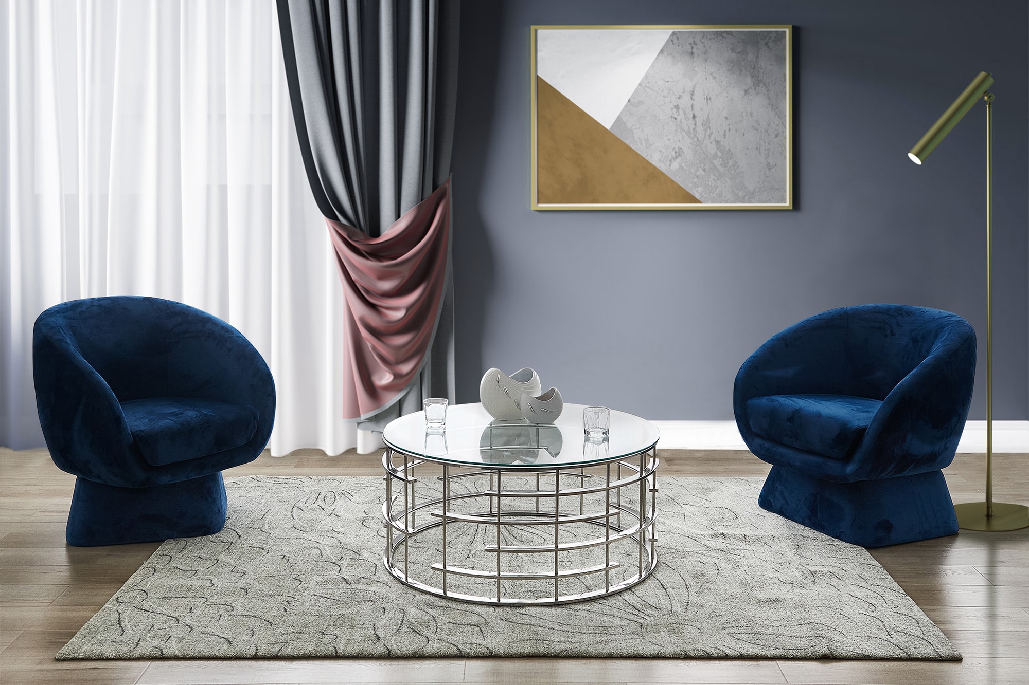 Couchtisch Ø 80 cm silber Glastisch Beistelltisch Sofatisch Wohnzimmertisch