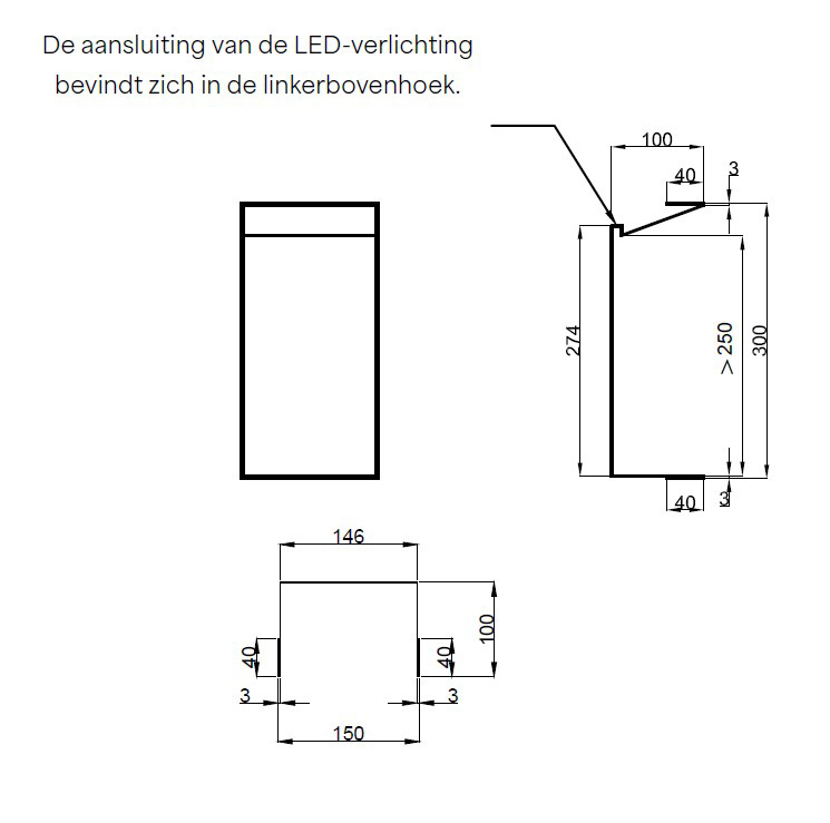 Hotbath &More frameless inbouwnis met verlichting 30x15x10cm geborsteld koper PVD