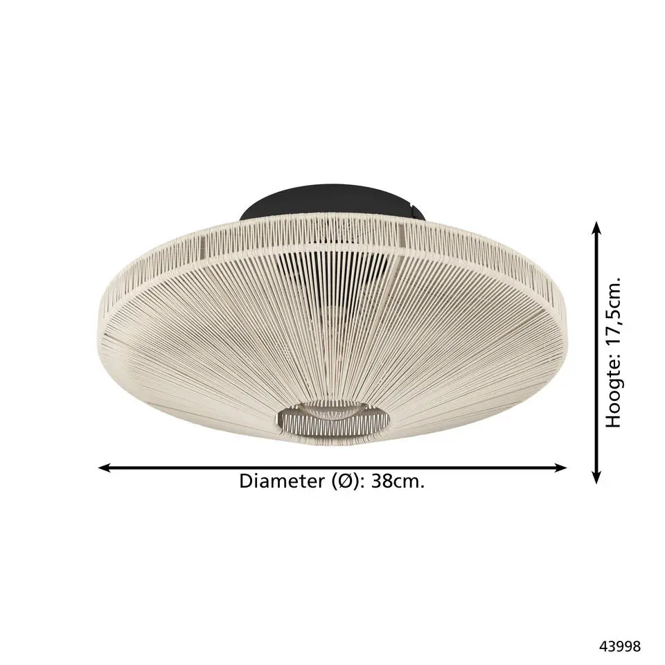 EGLO Midsumer Plafondlamp - E27 - Ø 38 cm - Zwart/Crème - Textiel
