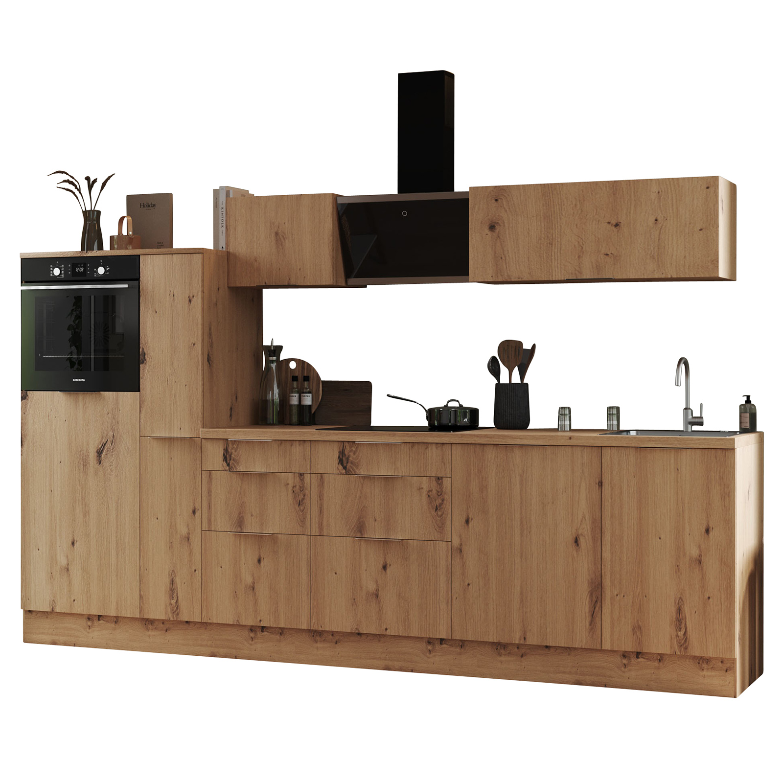 RESPEKTA Küchenblock - Artisan Eiche - mit E-Geräten - 310 cm