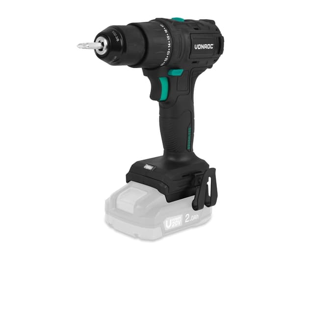 VONROC Boremaskine 20V – PRO | Kompakt & Kraftfuld | Børsteløs Motor | 40Nm Drejningsmoment | 17+1 Indstillinger | Solo | Ekskl. Akku & Oplader