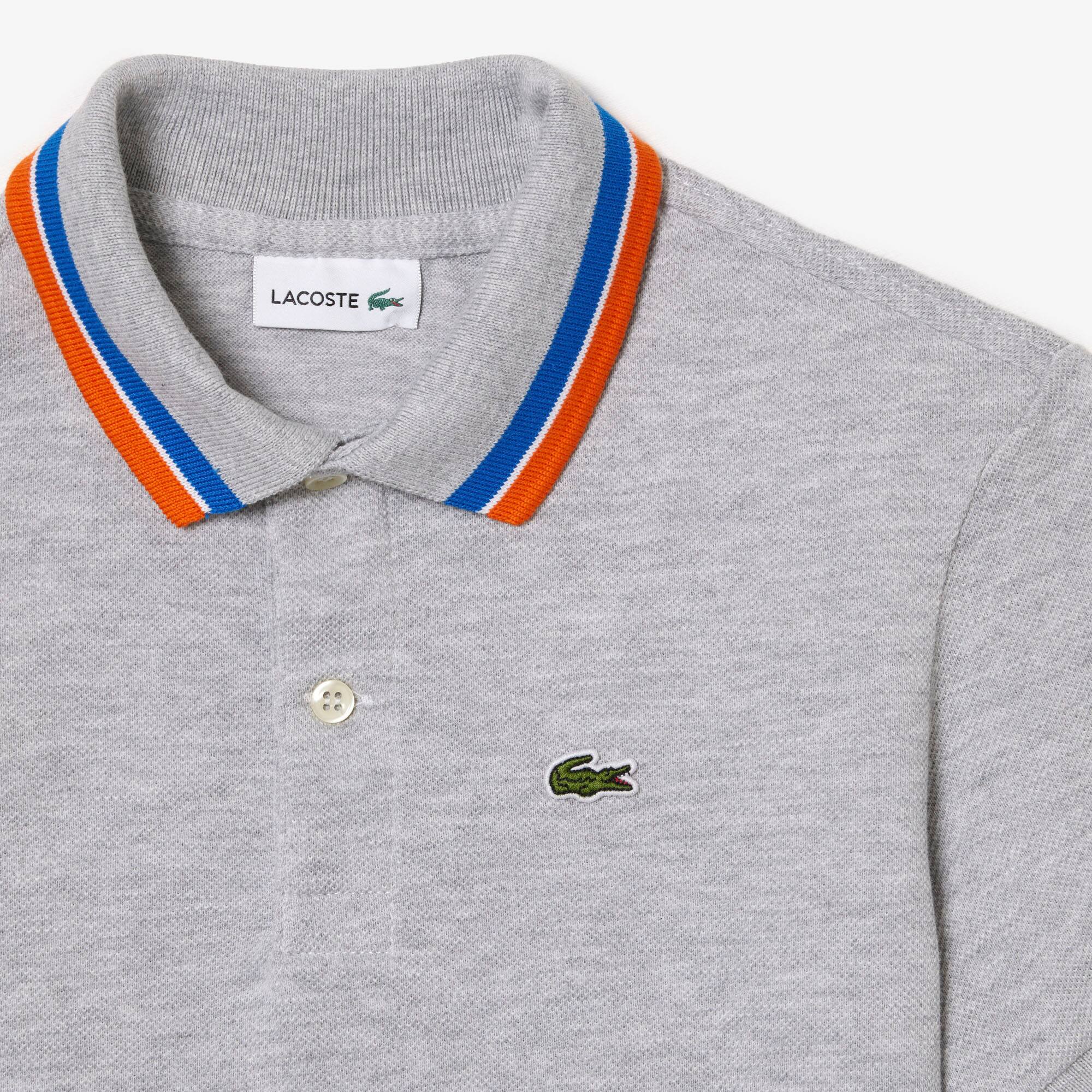 Polo garçon Lacoste avec col tricolore en petit piqué de coton Polos - Gris - Lacoste - Garçon