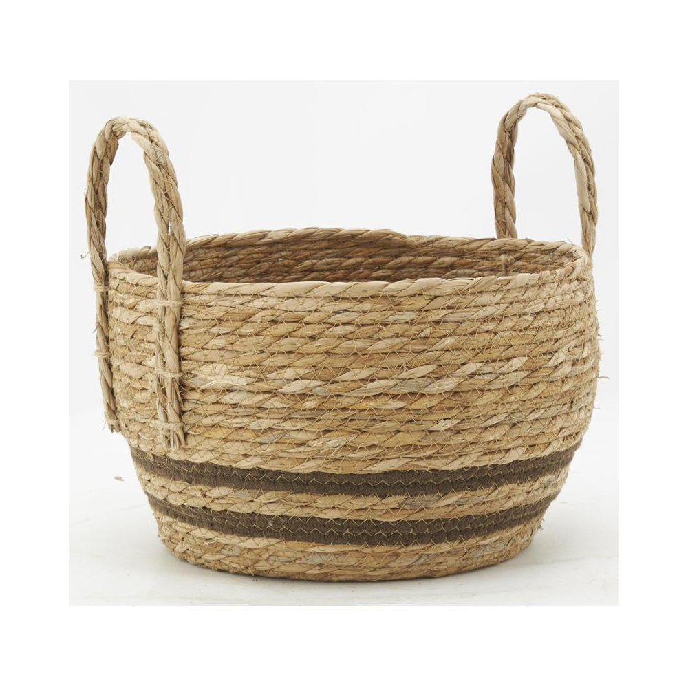 Cache-pots en jonc naturel et coton brun boule
