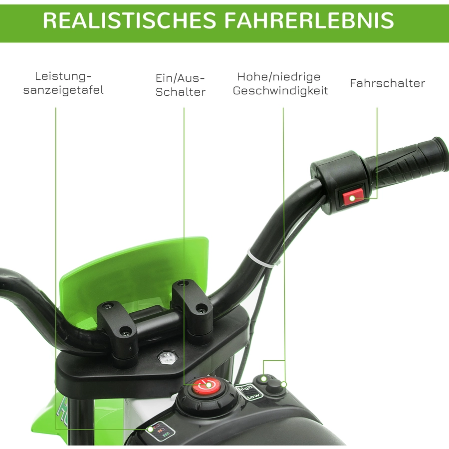 HOMCOM Kinder Elektromotorrad mit 2 abnehmbaren Stützrädern grün