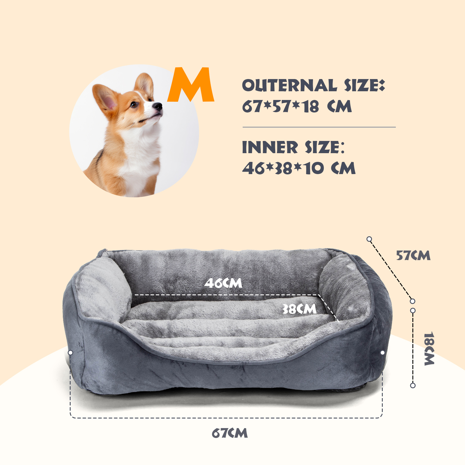 Cama para cães Nobleza, lavável, antiderrapante, tamanho médio, com enchimento de fibra supermacia, ideal para animais de pequeno porte, 67x57cm