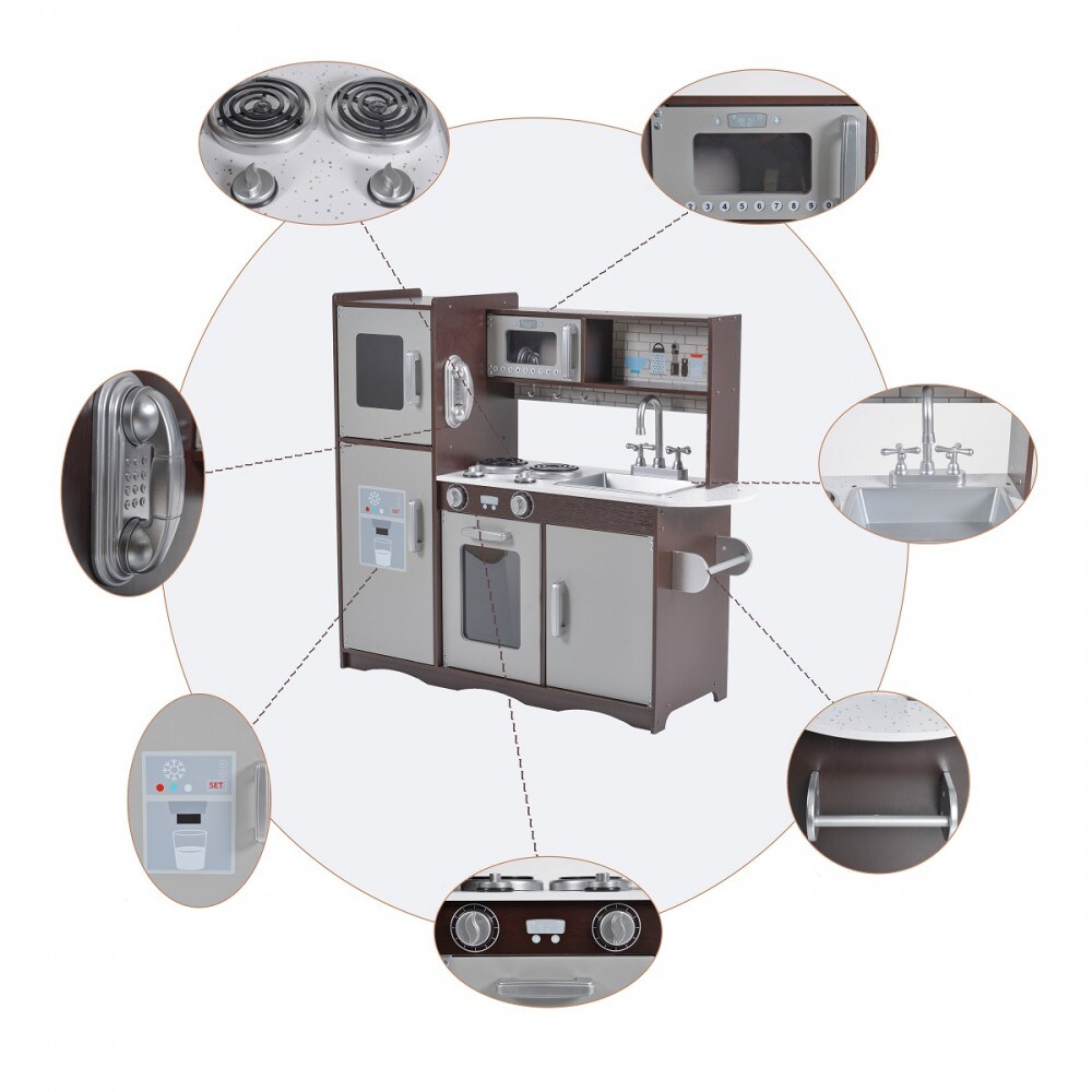Moni Kinderküche Smart 7266 Holz 95 cm hoch Spülbecken, Backofen, Mikrowelle braun