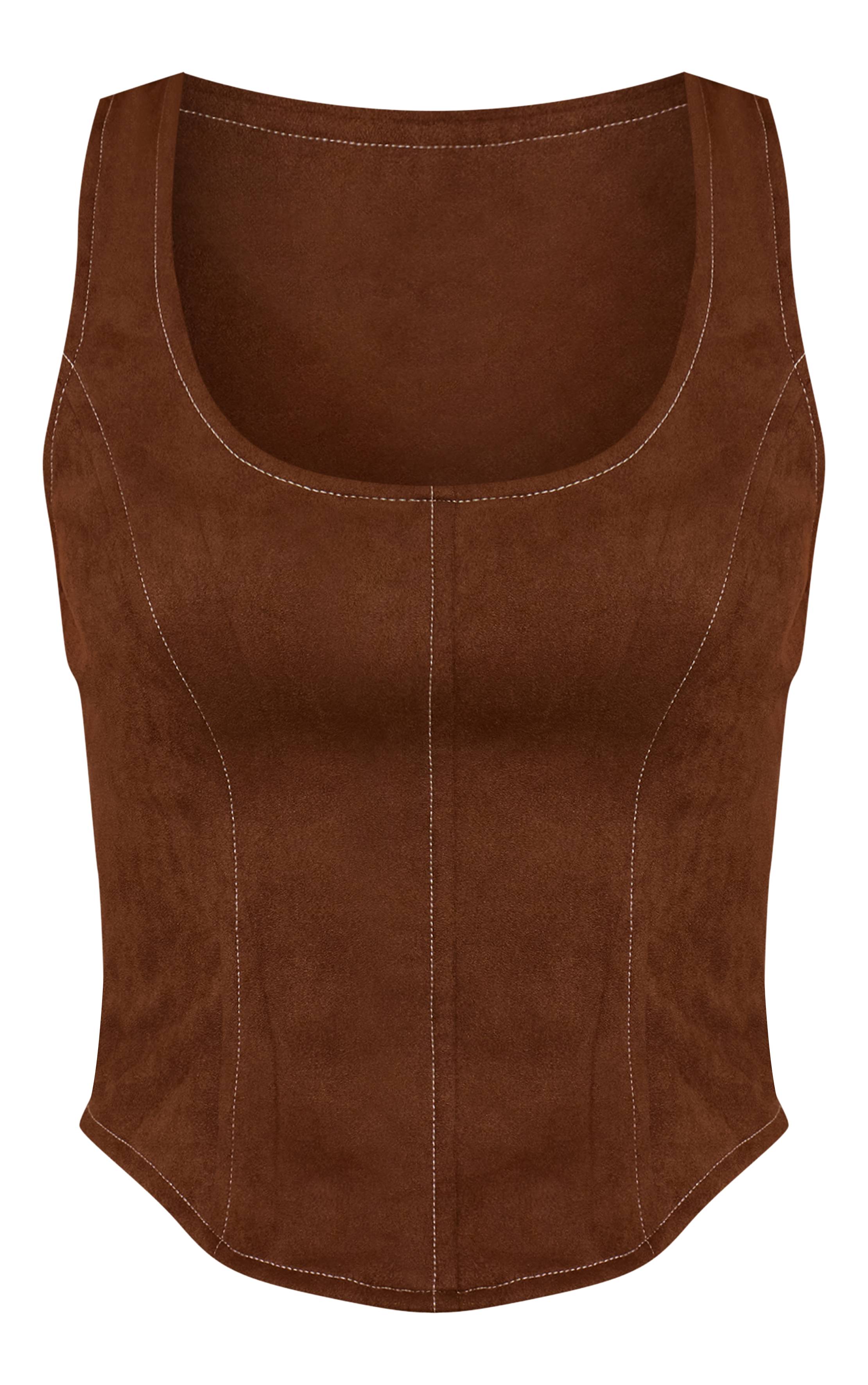 Chocolat Top Corset En Synthétique Avec Surpiqûres Contrastées Ensemble Coordonné