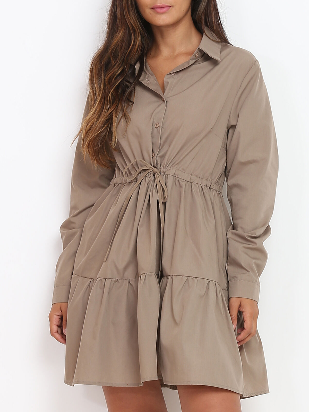Robe chemise à volants- Taupe