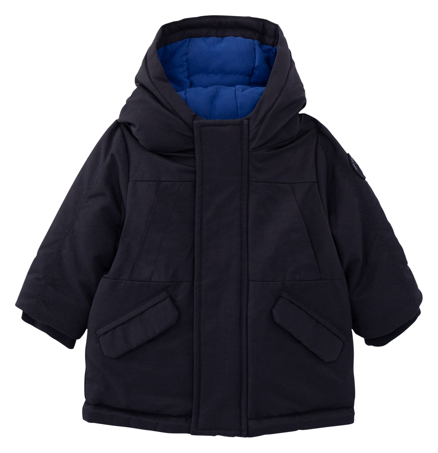 Parka col montant ample à capuche en coton mélangé | Bleu
