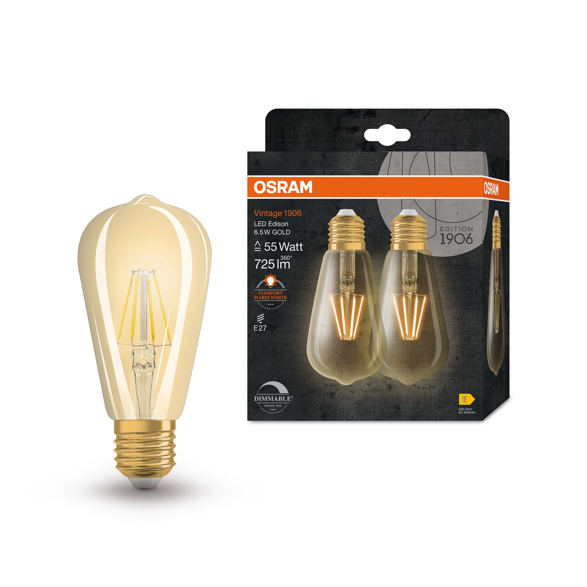 LED-Leuchtmittel Vintage Edison 2er-Set - warmweiß - 6,5 Watt