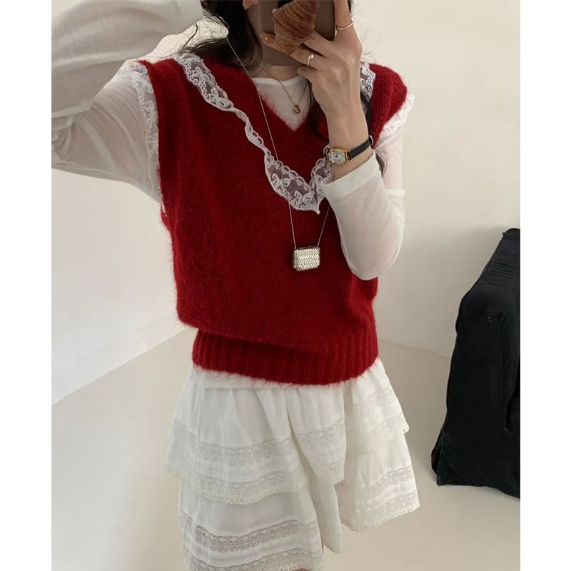 staybabes - V-hals paneel kant trui vest