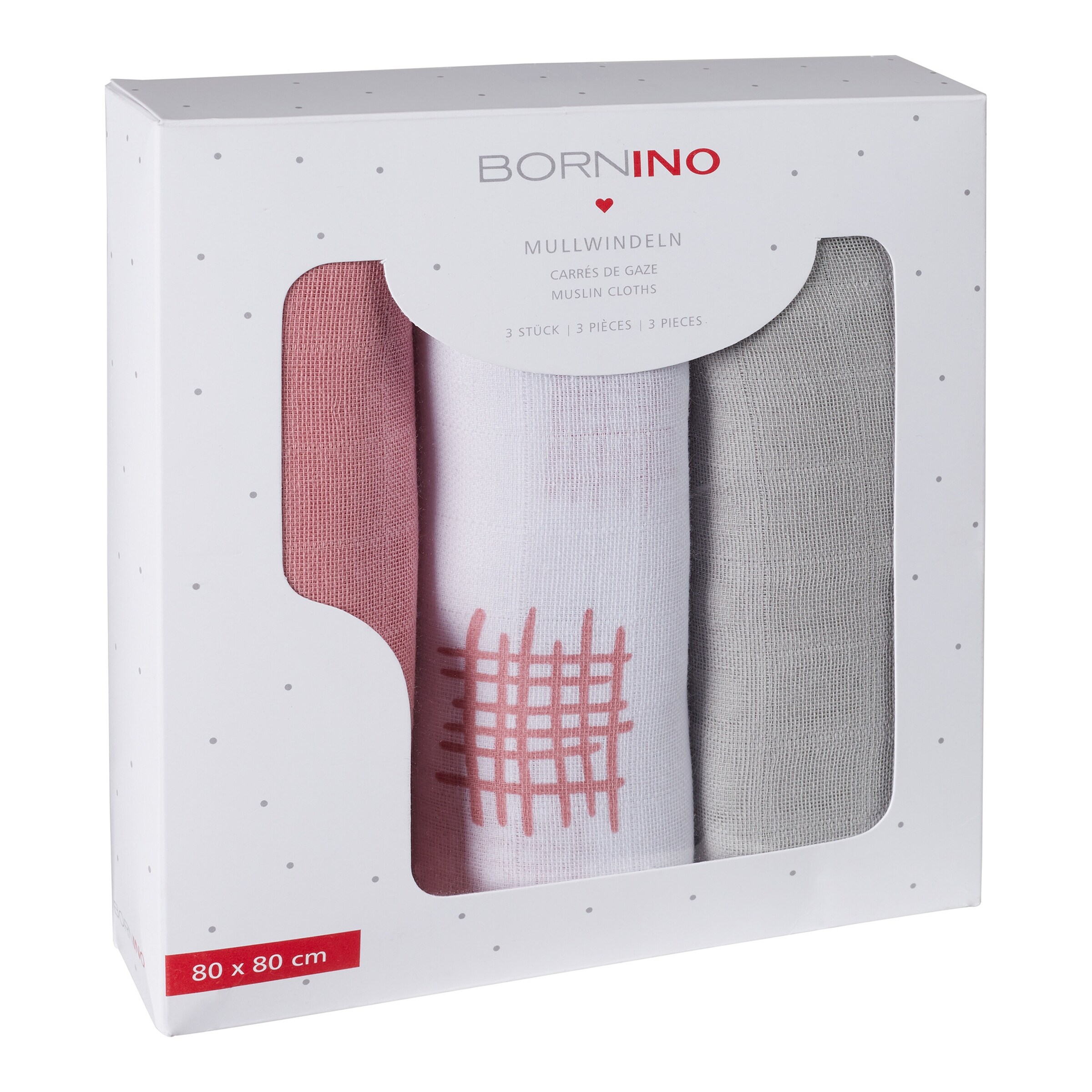 Bornino 3er Pack Mullwindeln 80x80 cm Grid