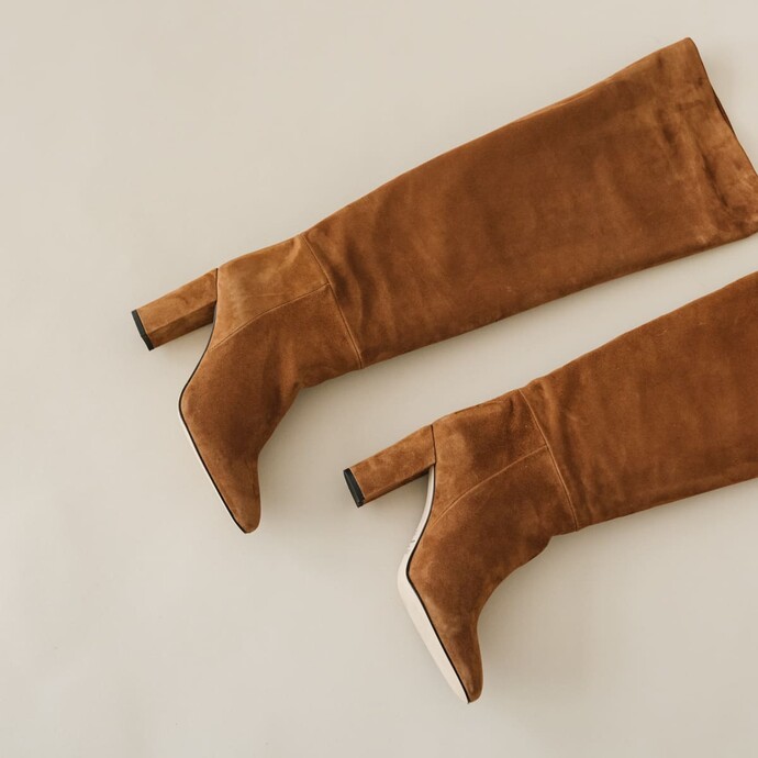 Cuissardes à talons  en velours marron