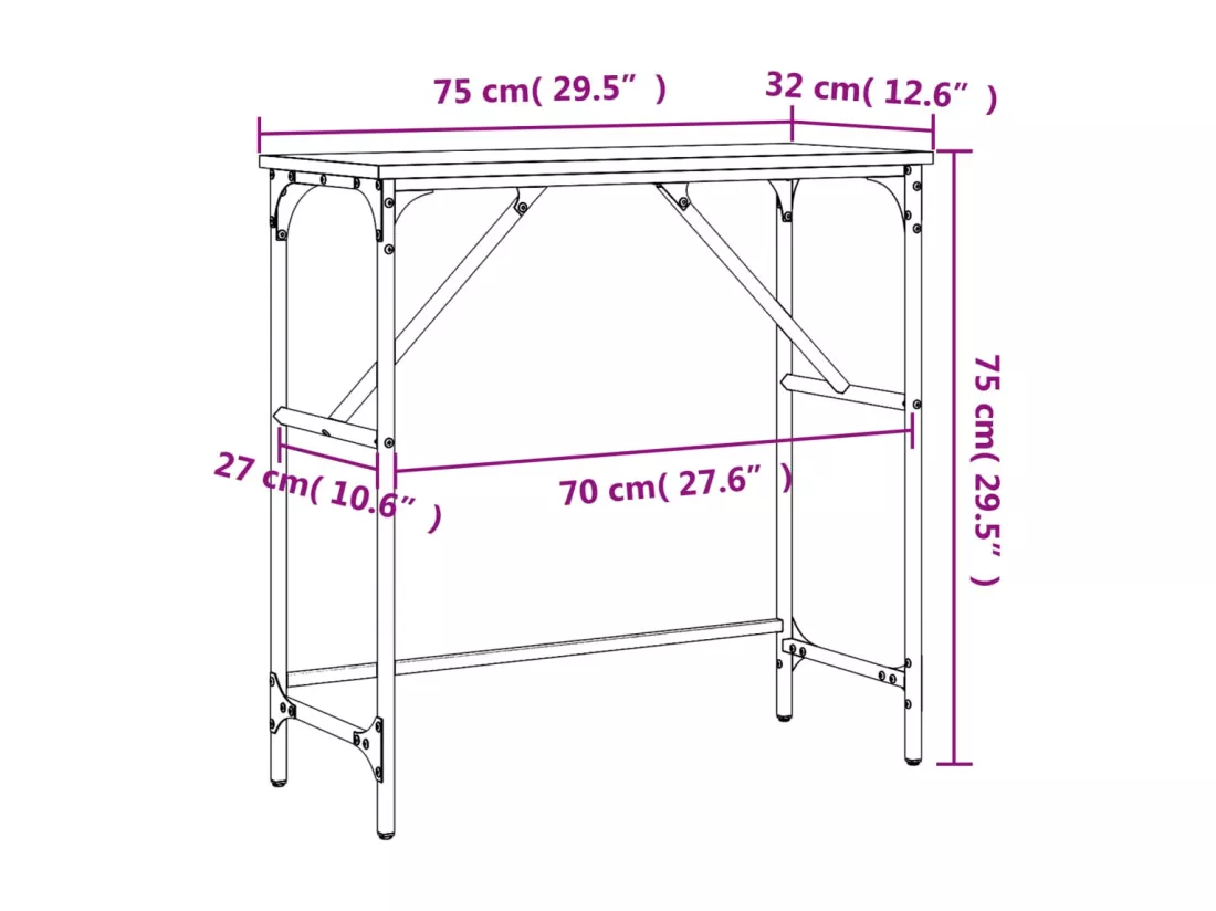 Table console chêne marron 75x32x75 cm bois d'ingénierie