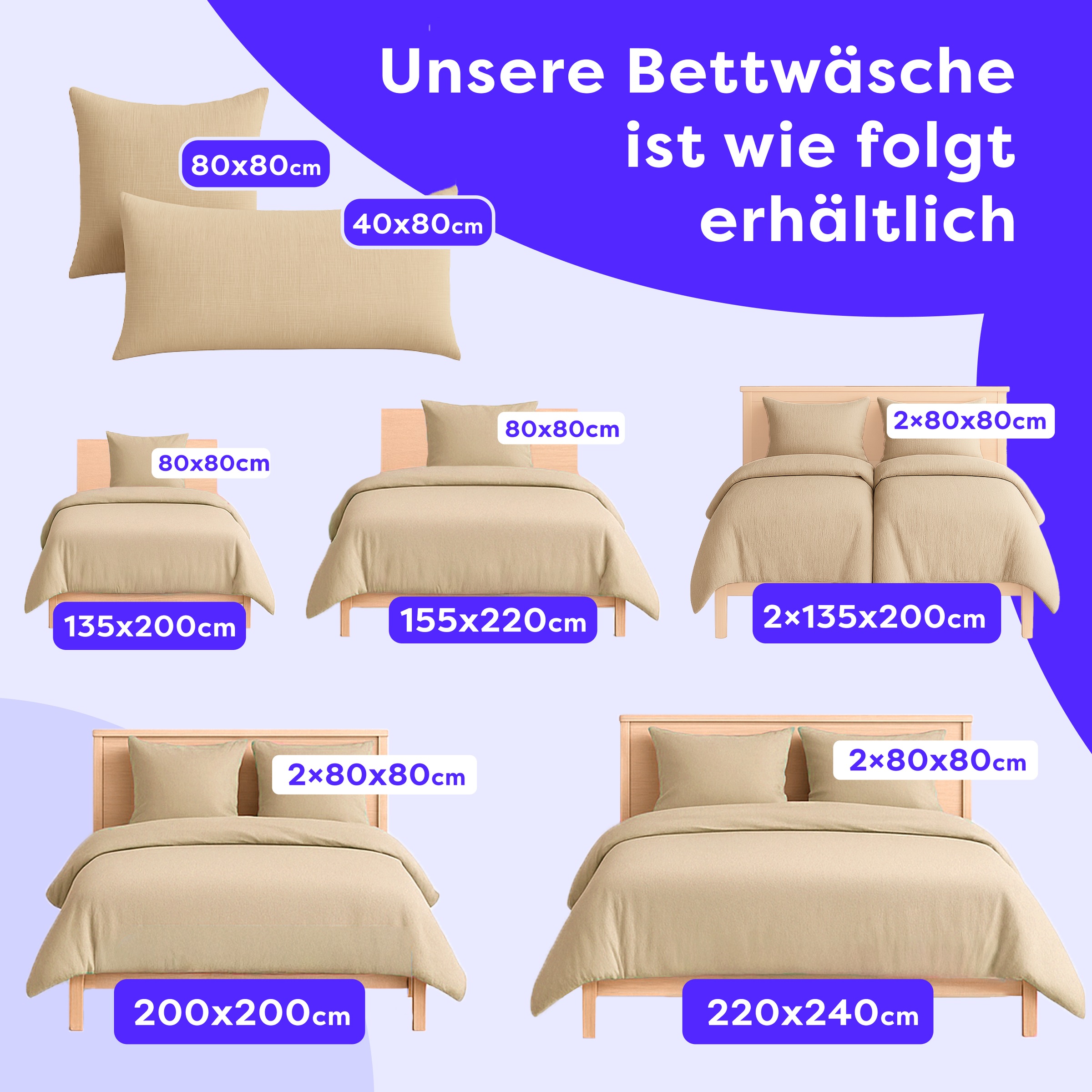 Wolkenfeld Bettwäsche »Wolkenfeld Premium Musselin mit Reissverschluss« 2 tlg. aus 100% Baumwolle – Atmungsaktiv & Weich – inkl. Kissenbezug 80x80