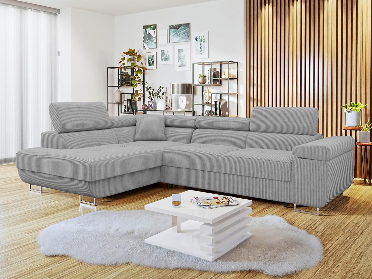 Mirjan24 Ecksofa Torezio Cord mit Bettkasten, Einstellbare Kopfstützen, Sofa mit Schlaffunktion, Eckcouch für Wohnzimmer, L-Form Couch mit Bettfunktion (Poso 110, Seite: Links)