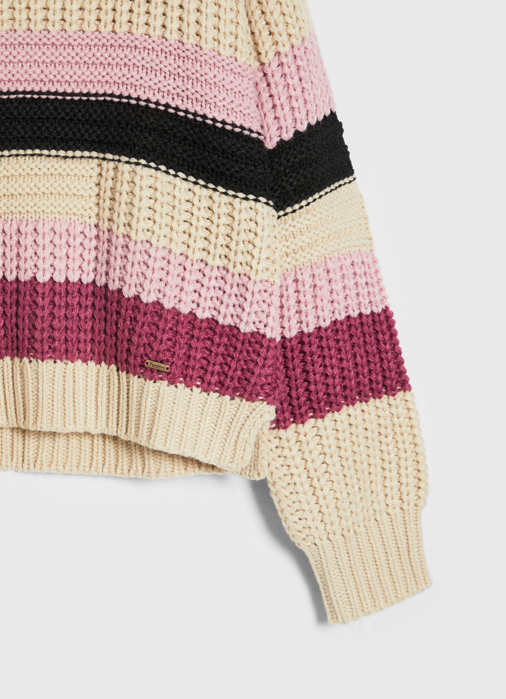 Suéter listrado de gola redonda - rosa blush escuro