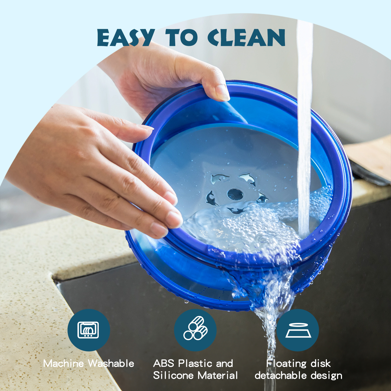 Tigela de água flutuante Nobleza-1L para cães e gatos, à prova de respingos, azul.