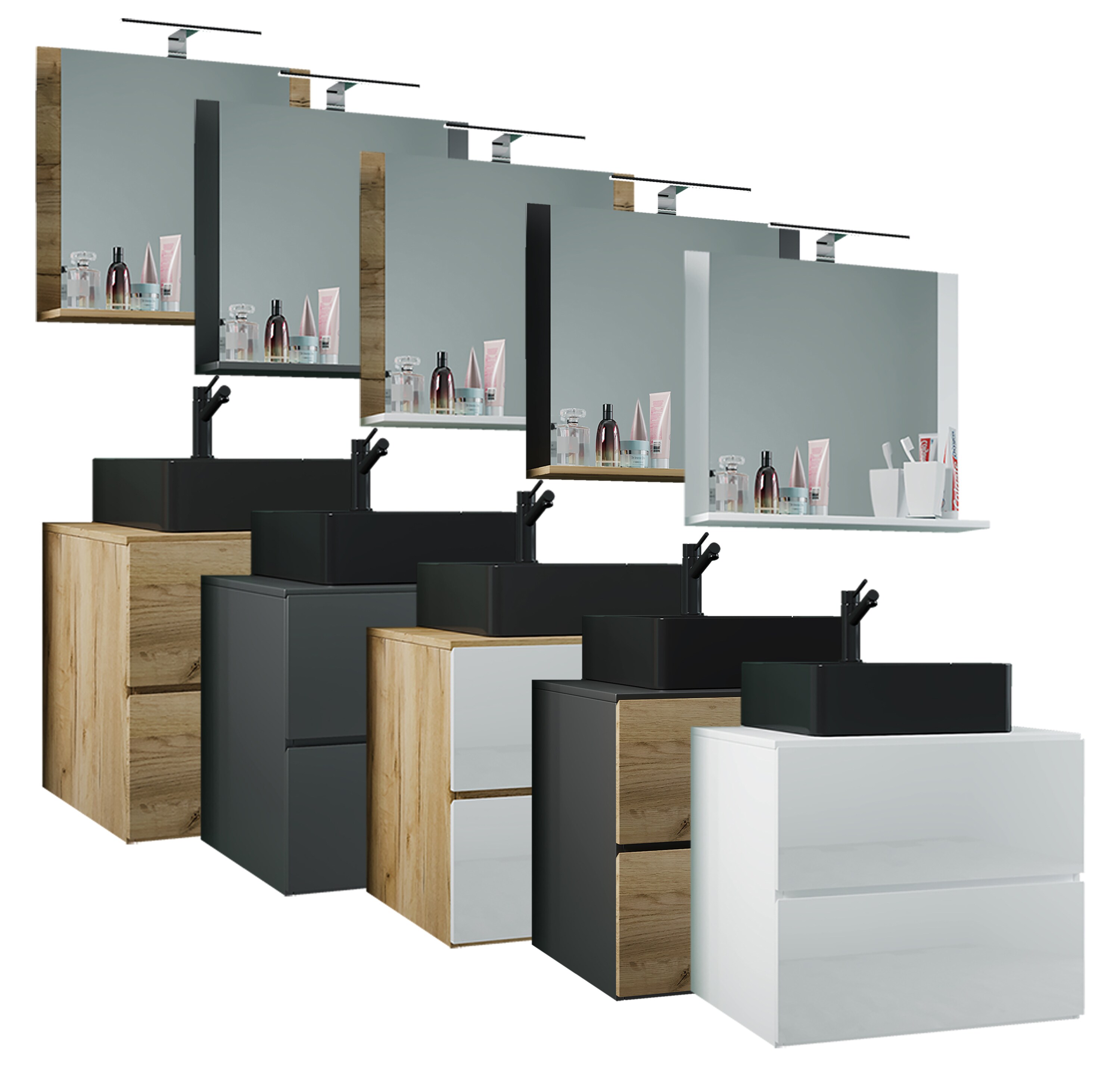 VCM 3-tlg. Waschplatz Waschtisch Badmöbel Set Waschbecken Lendas BL Breite 60 cm M Schublade