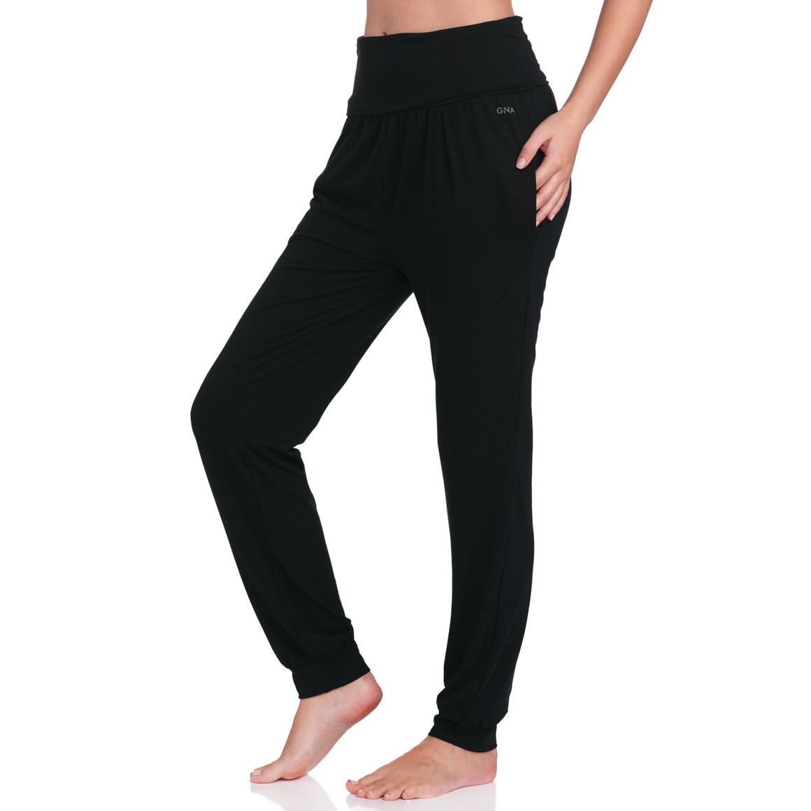 Gina Sports Damen Yoga-Hose mit breitem Bund schwarz