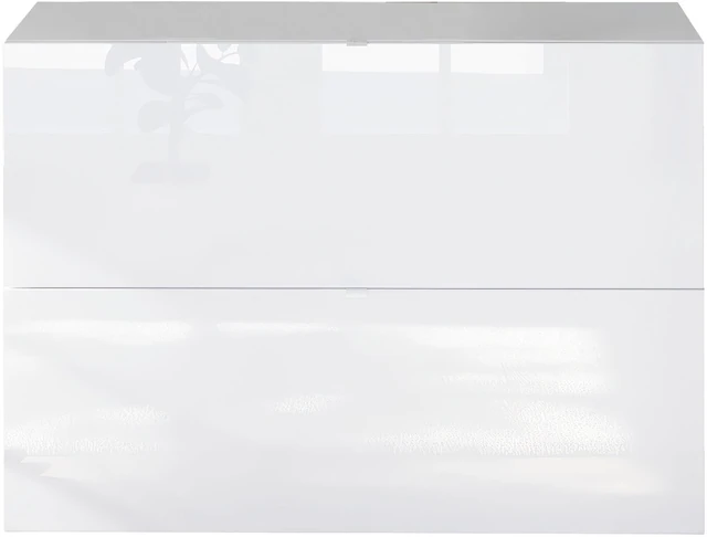 INOSIGN Schuhschrank »SMILE Breite 104 cm, 2 Klappen, komplett Weiss Hochglanz lackiert,« Schuhkipper hängend o. stehend montierbar, 4 Fächer, Metallgriffe