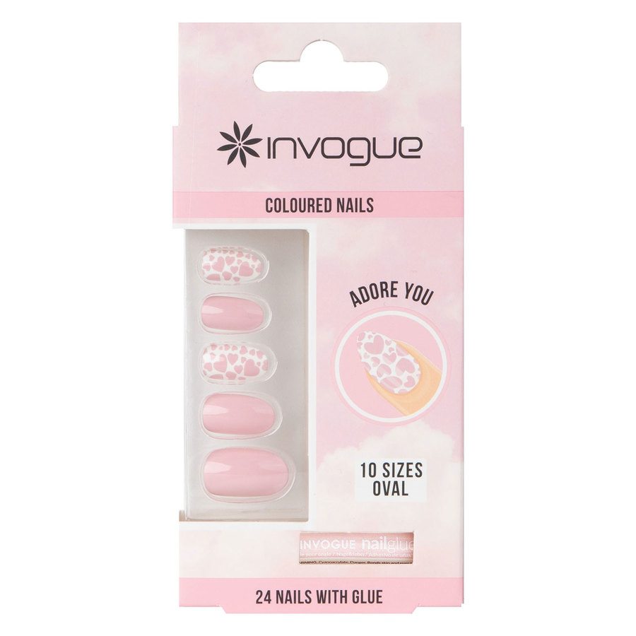 Invogue Valentines Oval Nails Adore You 24pcs