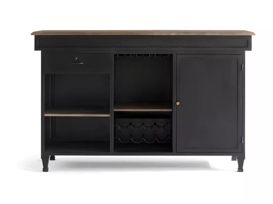 Ilot 1 tiroirs Bois-Métal Noir - Décoration d'Autrefois