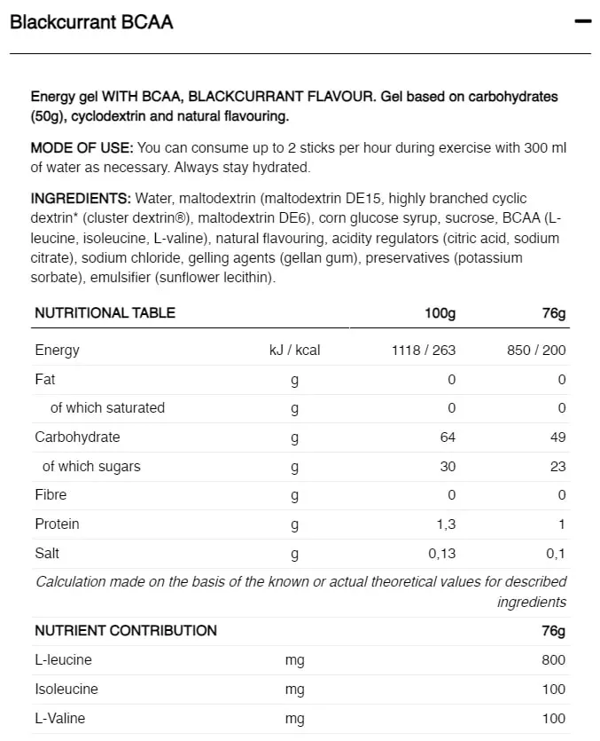 226ERS High Energy Gel Bcaa'S Blackcurrant