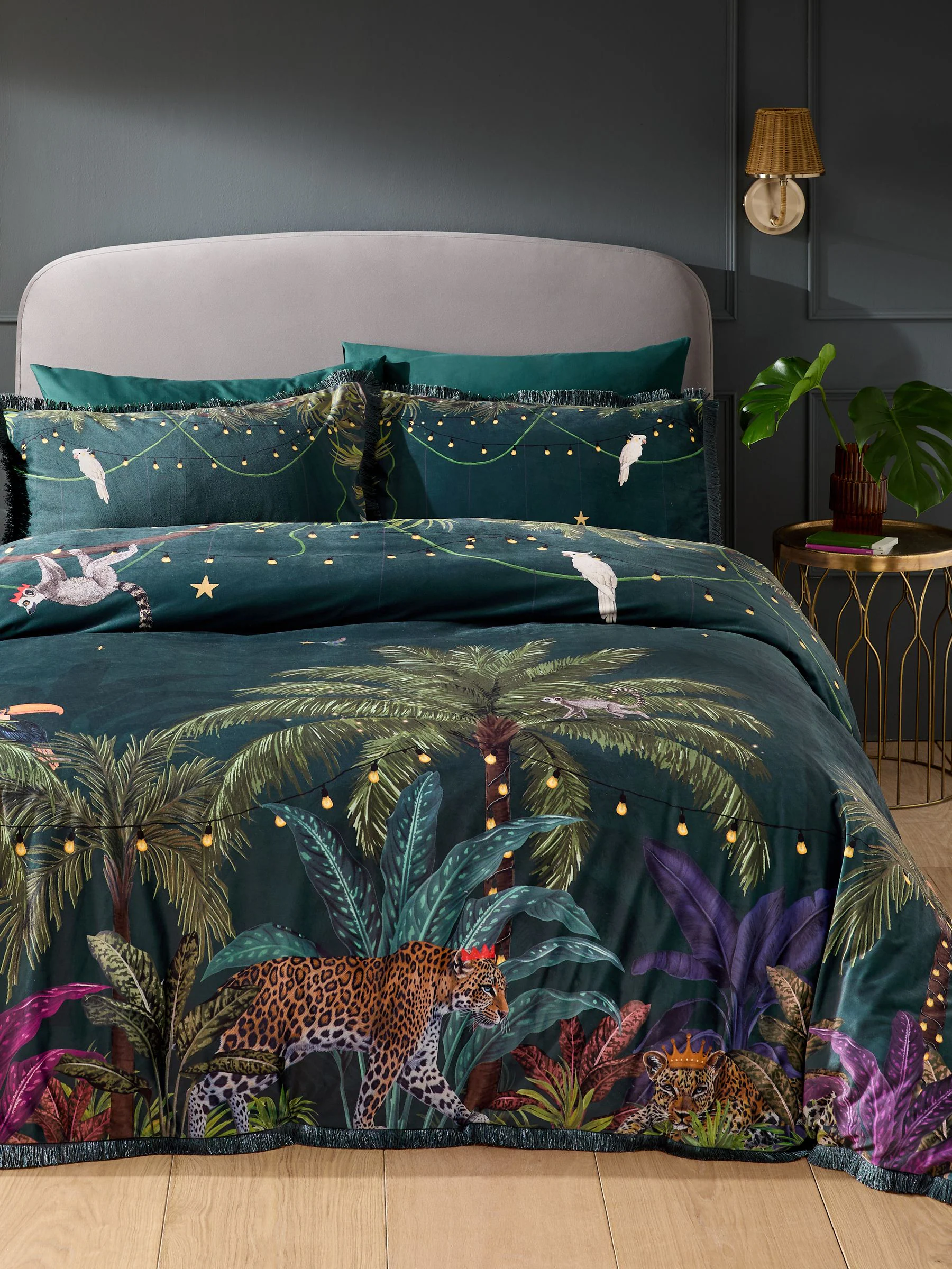 Fluwelen Dekbedovertrek en kussensloop Set met jungle-luipaard Print