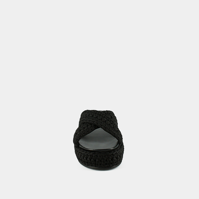 Mules à plateformes et brides croisées  en corde noir