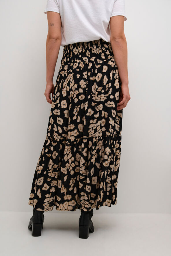 Kaffe KAmaxi Smock Skirt Black/sand leo print