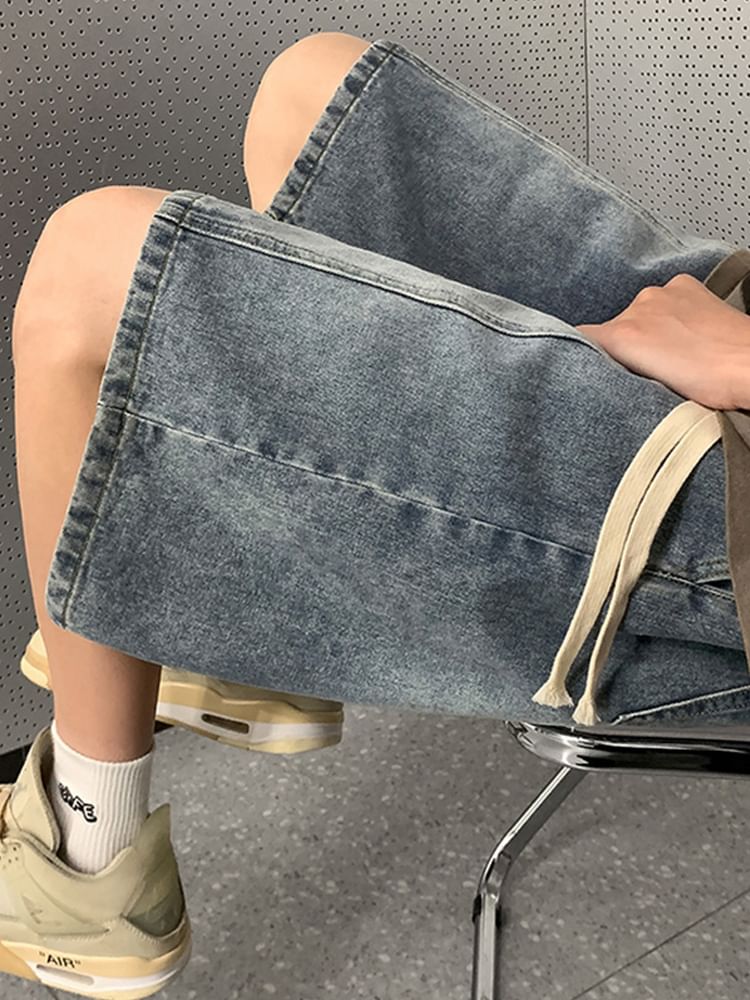 emeisa - Gewassen wijde denim shorts met trekkoord in de taille