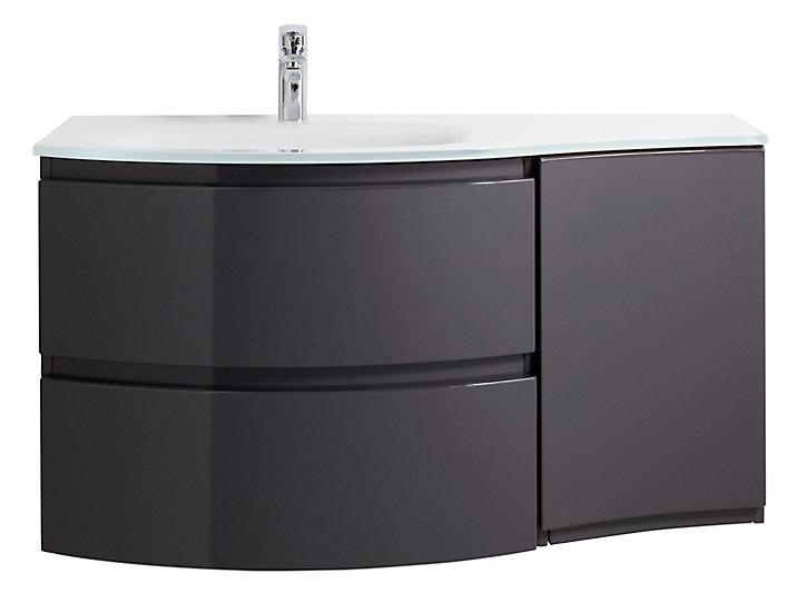 Meuble sous vasque gris anthracite Vague 104 cm + complément droit + plan vasque en verre