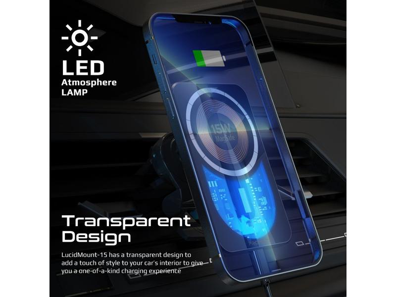 Promate Smartphone-Halterung LucidMount-15 Kabelloses Ladegerät mit Magnethalterung