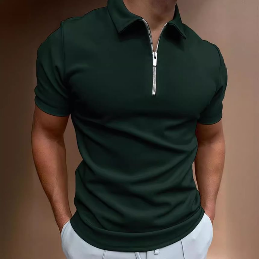 Double White - T-shirt met korte mouwen, kraag en halve rits