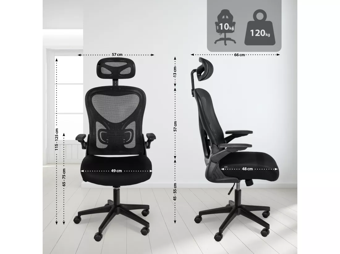 Chaise de bureau - Tissu - Noir - Roseburg