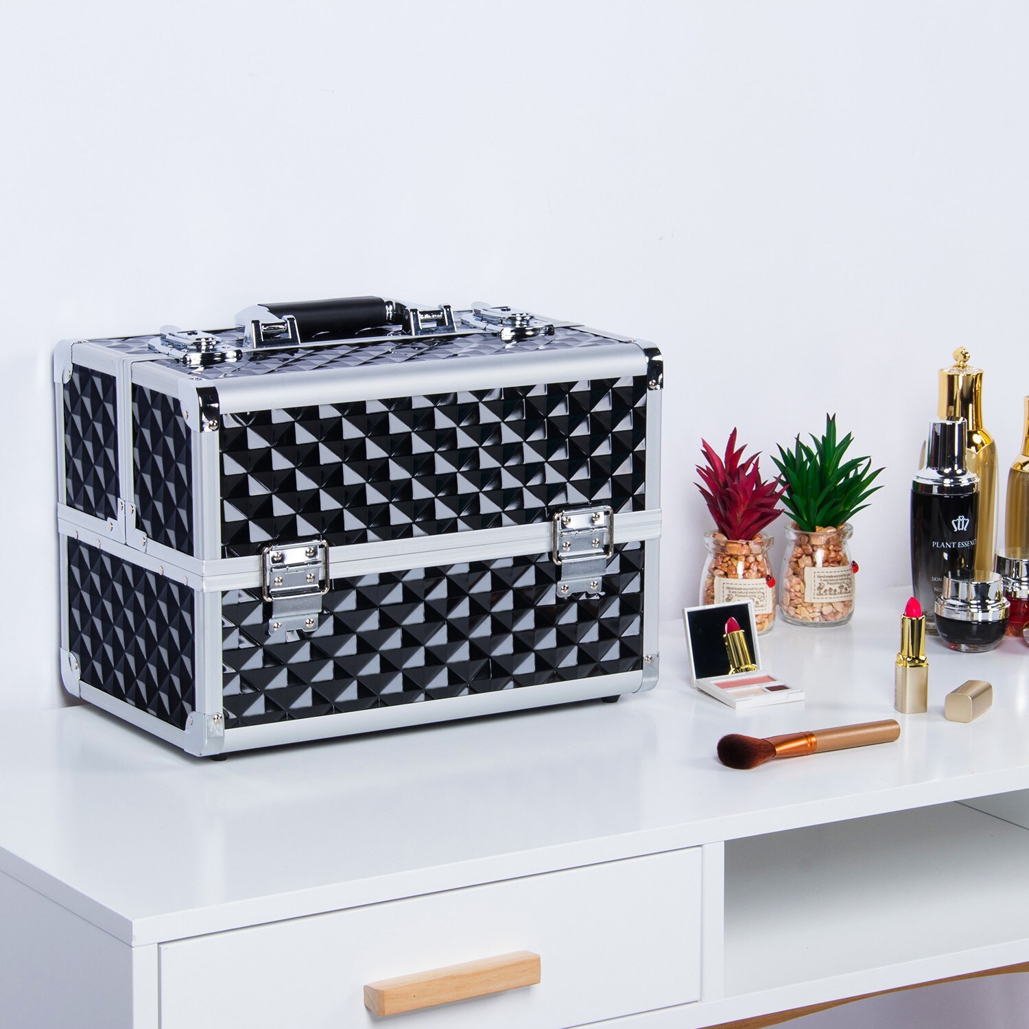 Yaheetech Kosmetikkoffer Schminkkoffer Beauty Make-up Case Multikoffer Friseurkoffer Werkzeugkoffer, abschließbar inkl.2 Schlüssel