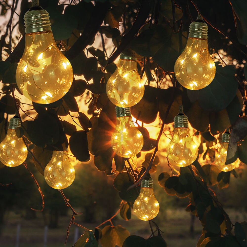 LED Solar Lichterkette, 10x Glühbirnen, Hanfseil, L 570 cm